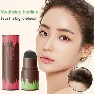 Hairline modifying spray for forehead shaping and enhancement, suitable for beauty and styling.
